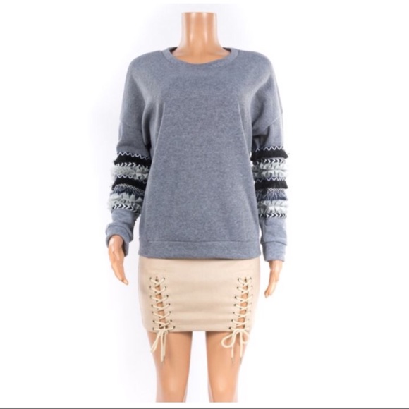 GREY hand detailed long sleeves pullover- top - Picture 2 of 4